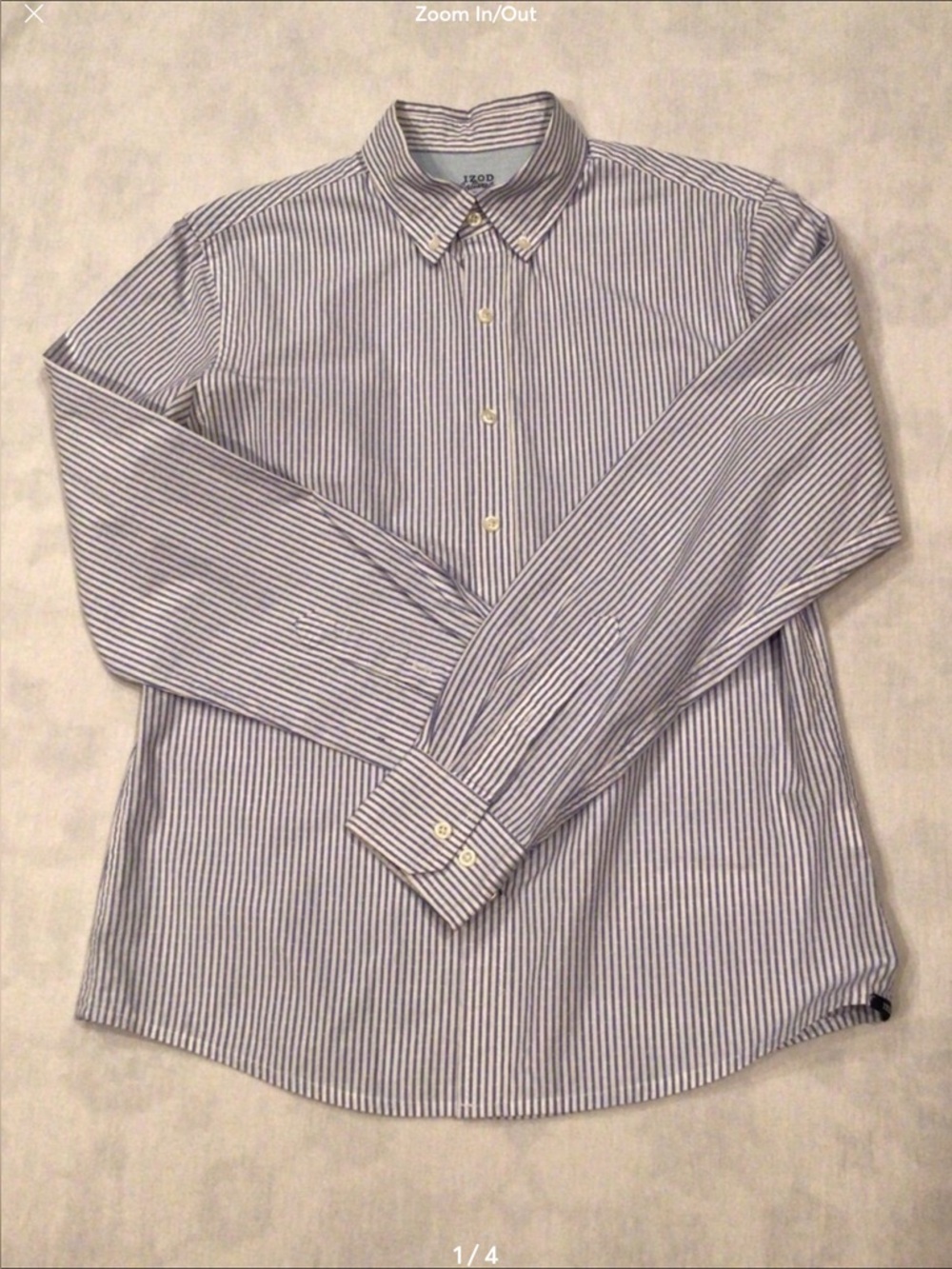 Izod Men’s Navy and White Striped Button-Down Shirt. Size M